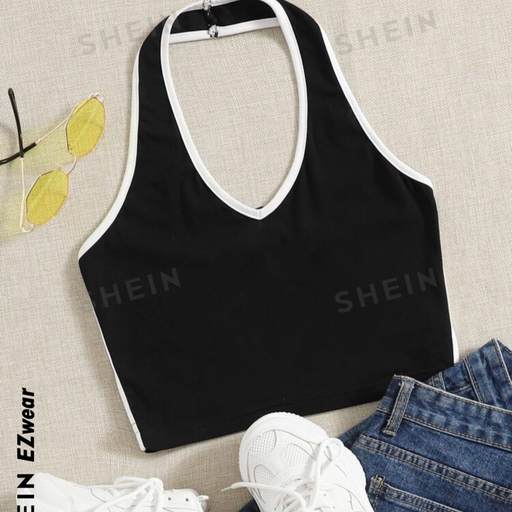 SHEIN EZwear Contrast Binding Crop Halter Top